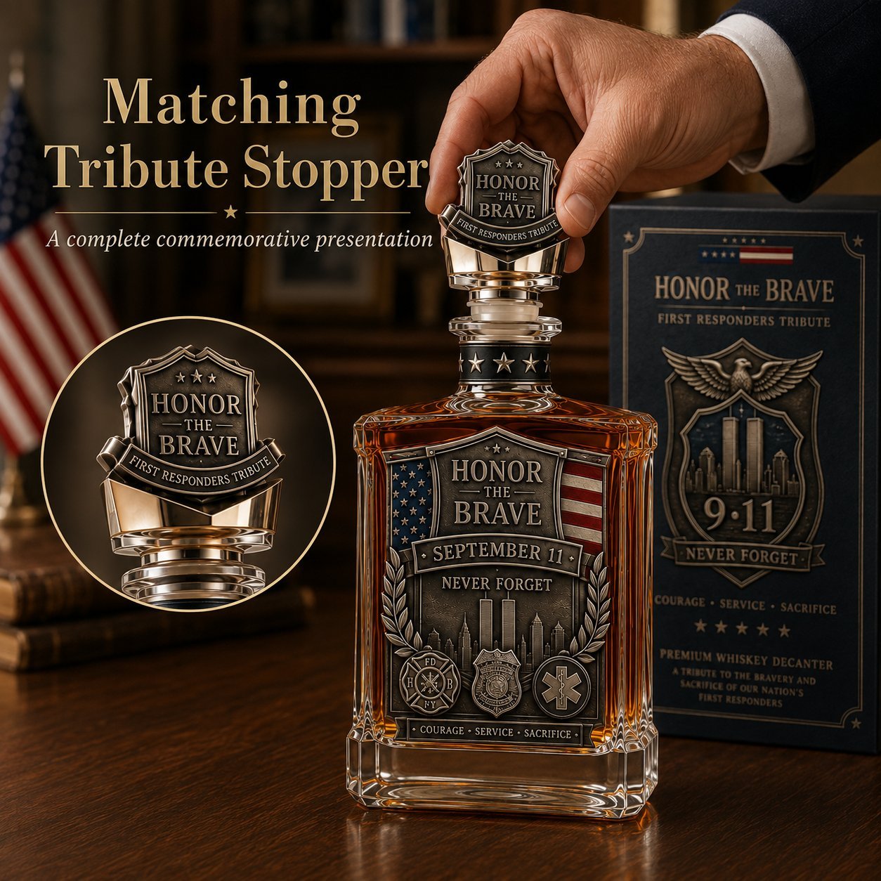 ⏰Limited Stock 50% OFF🥃Honor the Brave Relief Decanter & Emblem – Hero Commemorative Ornament for Home Bar Display