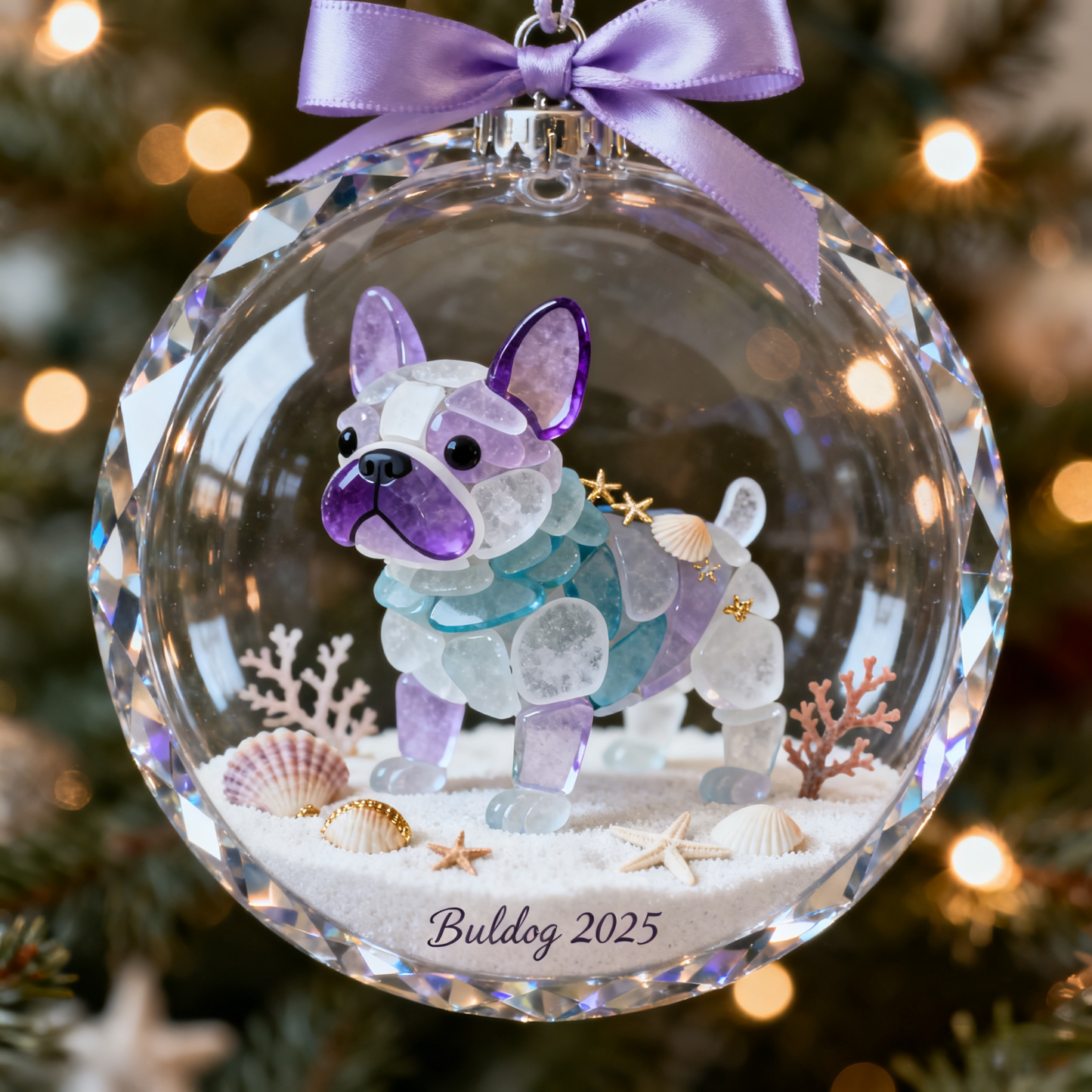 Bulldog Sea Glass Christmas Tree Ornament