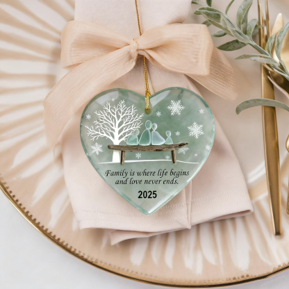 Handmade Heart-shaped Sea Glass Family Ornament
