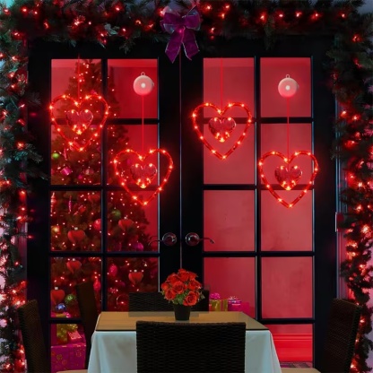 LED Heart Window Hanging Lights – Romantic Valentine Decoration