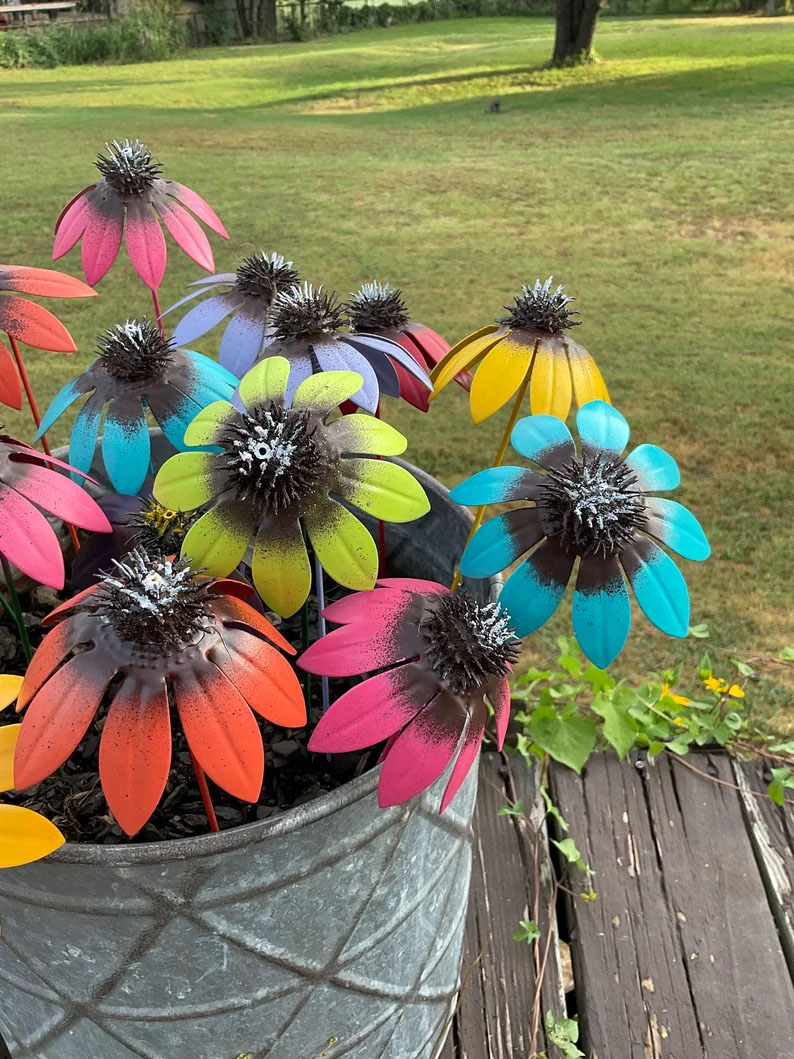 ONE 13" CONEFLOWER Assorted Colors Flower Pot Stake
