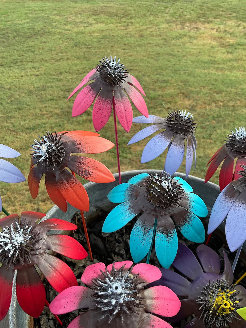 ONE 13" CONEFLOWER Assorted Colors Flower Pot Stake