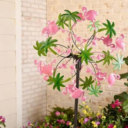 ☀️🌀Outdoors Solar Wind Spinners with Decorative Flowers🌸(Includes bracket)87cm