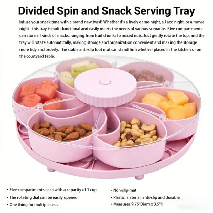 Divided Serving Tray That Spins – Perfect for Snacks, Dips & Party Appetizers