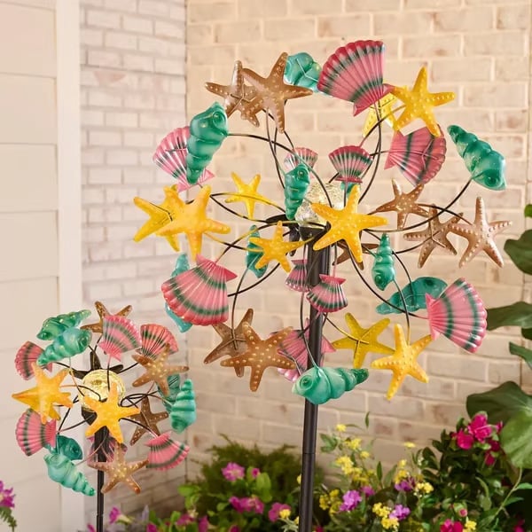 ☀️🌀Outdoors Solar Wind Spinners with Decorative Flowers🌸(Includes bracket)87cm