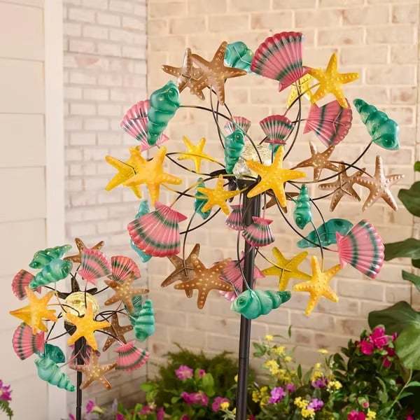 ☀️🌀Outdoors Solar Wind Spinners with Decorative Flowers🌸(Includes bracket)87cm