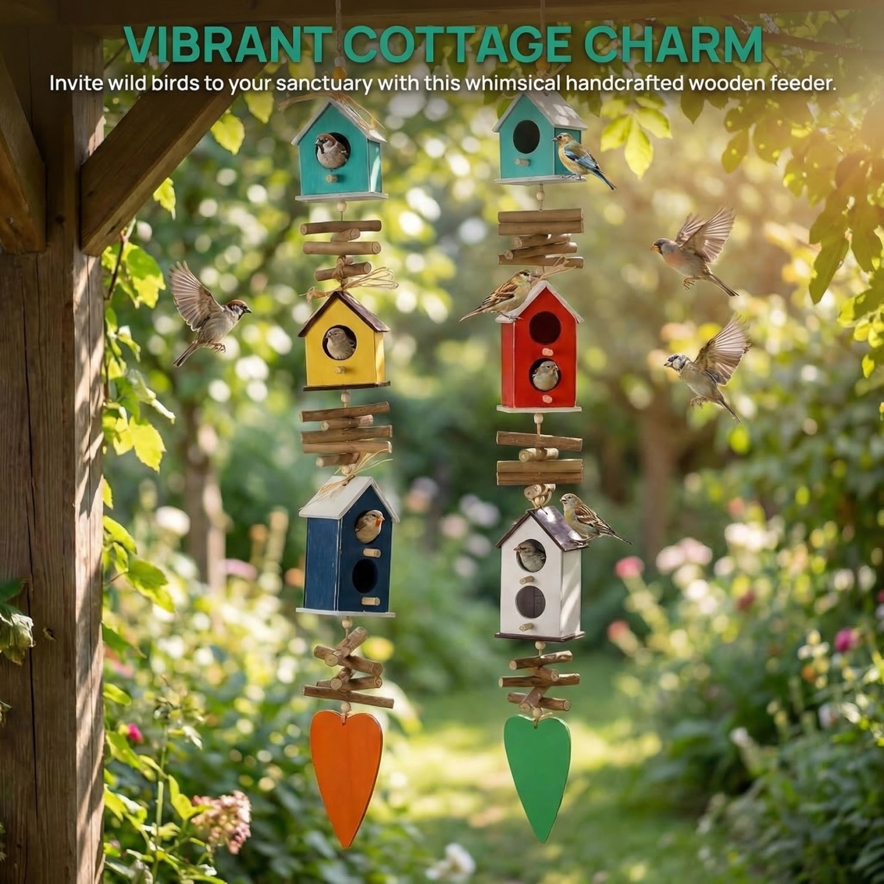 Hanging Colourful Birdhouse Bird Feeder Outdoor