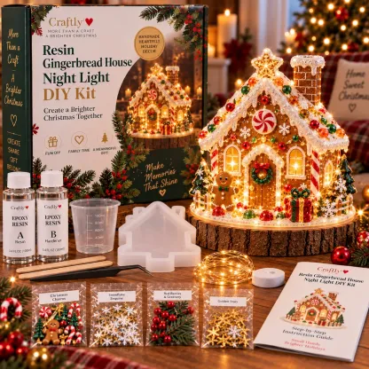 🎄 Beginner-Friendly Resin Christmas Tree Night Light DIY Kit — 💕 Step-by-Step Guide Included | Complete Kit with Mold, Resin, Fairy Lights & Festive Decorations ✨