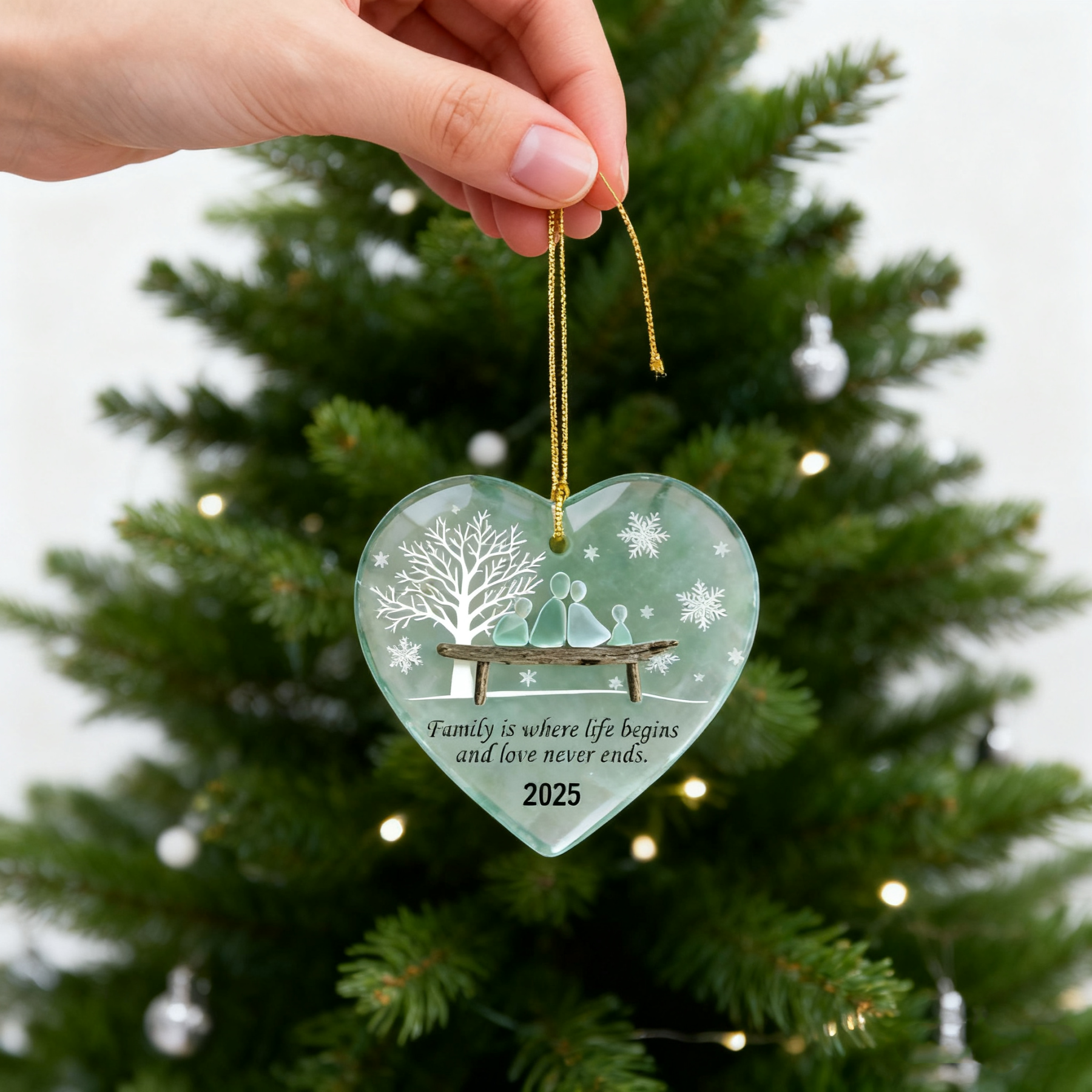 Handmade Heart-shaped Sea Glass Family Ornament