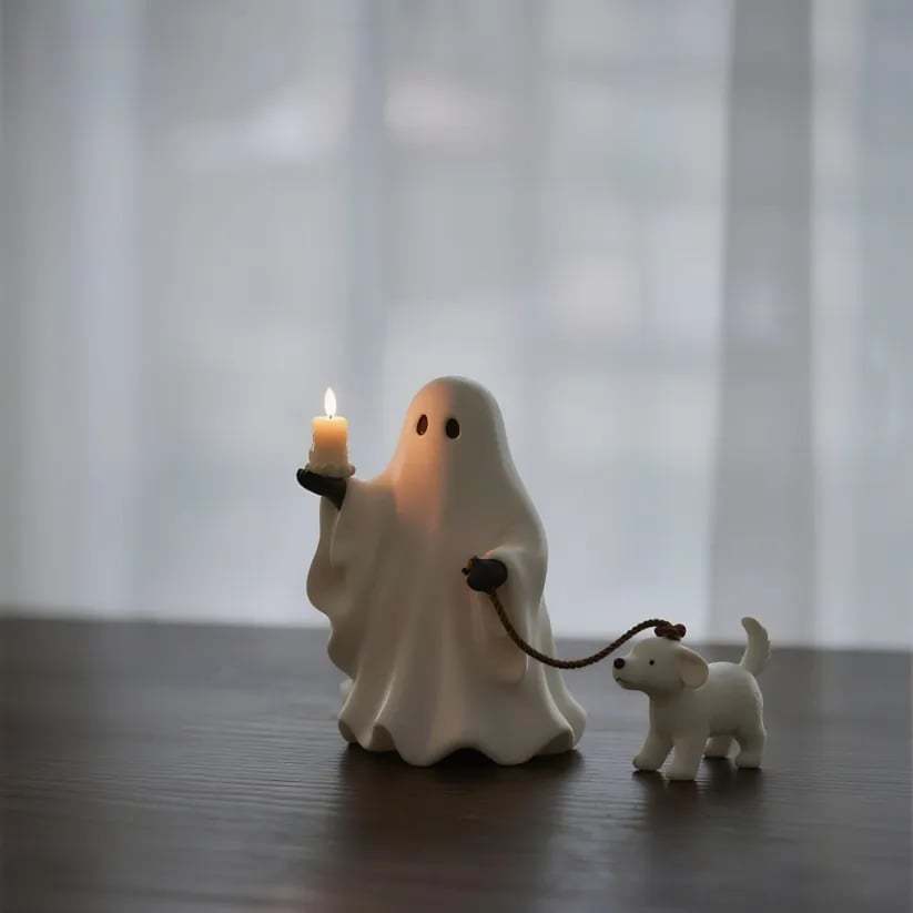 Ghost & Pup Candle Holder | Whimsical Halloween Figurine