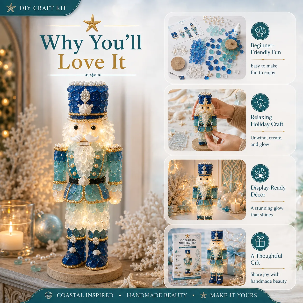 ⏳ Last Day 50% OFF – 🌊 Beginner-Friendly DIY 3D Lighted Sea Glass-Style Art Kit Collection | Complete Kit with Sea Glass-Style Pieces, LED Lights & Step-by-Step Guide Included 💕