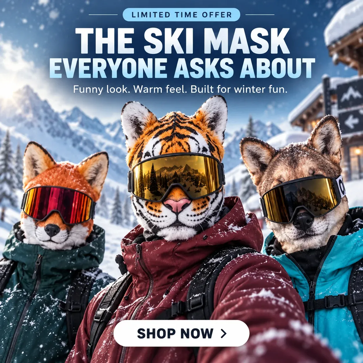 ⏳ 50% OFF – 🦊 Funny Animal Face Ski Mask |The Funniest Winter Balaclava Everyone Will Ask About