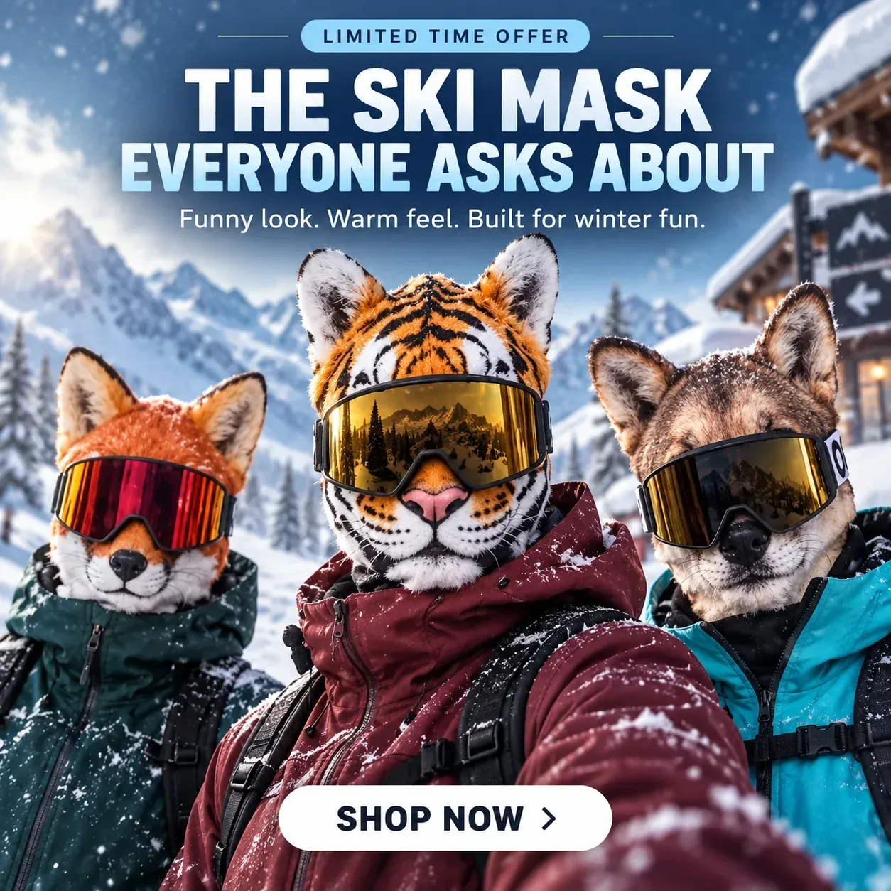 ⏳ 50% OFF – 🦊 Funny Animal Face Ski Mask |The Funniest Winter Balaclava Everyone Will Ask About