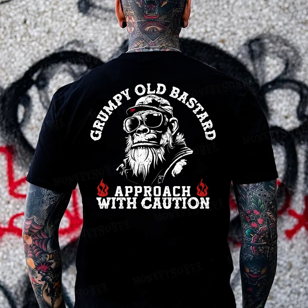 Grumpy Old Bastard Approach With Caution Monkey T-shirt