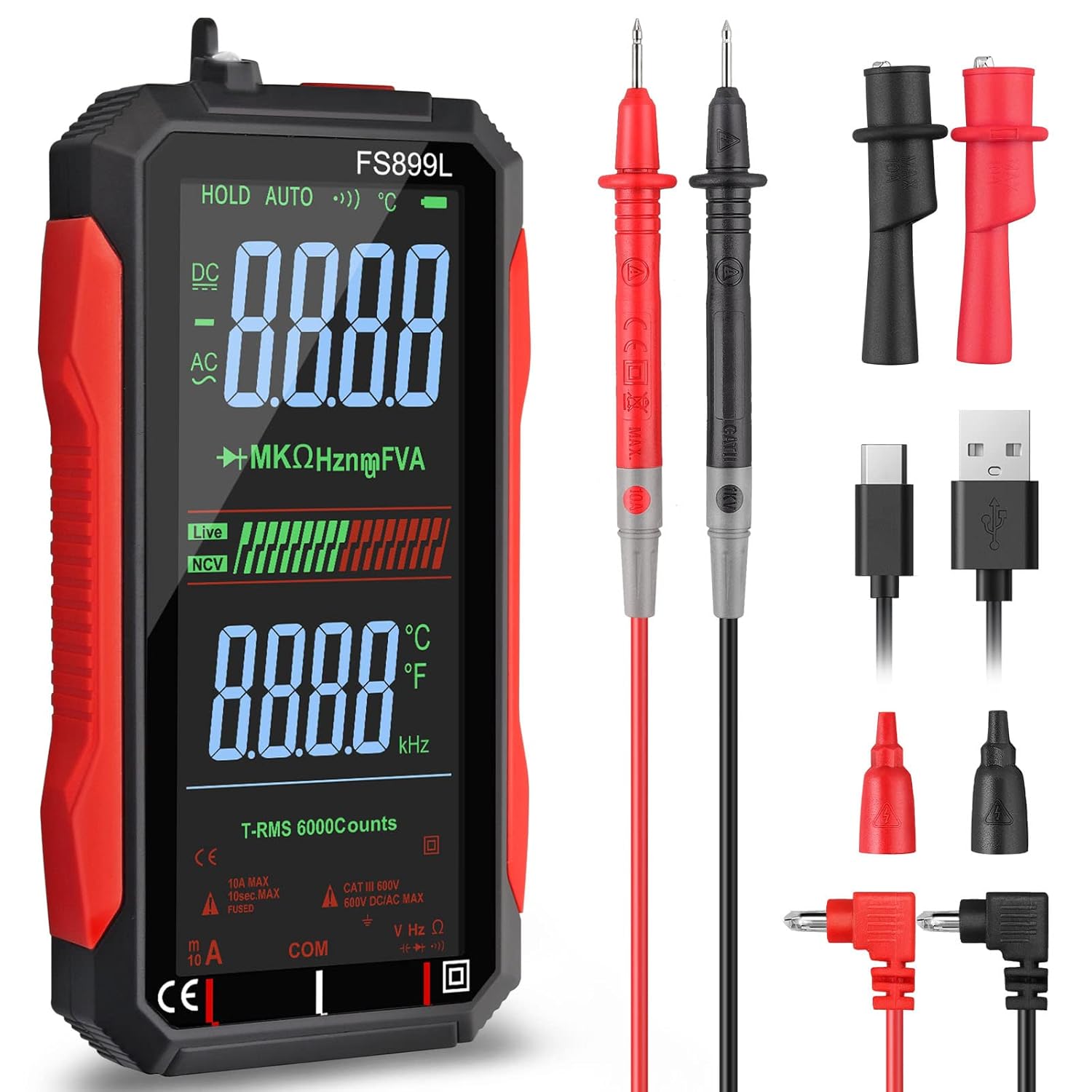 ⚡USB Rechargeable Digital Multimeter🔋– 6000 Counts, Large Color Screen & Backlight! 🛠️🔌