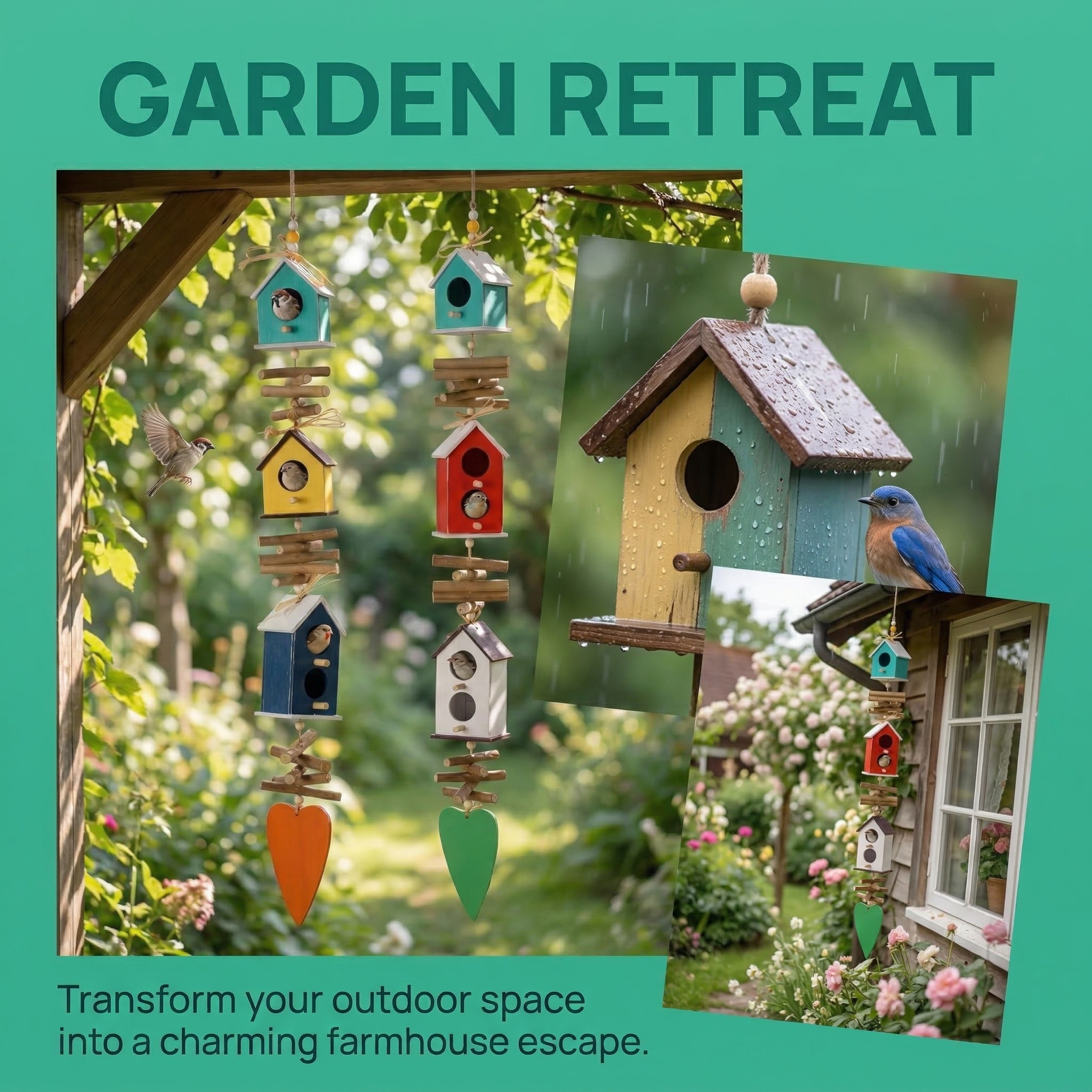 Hanging Colourful Birdhouse Bird Feeder Outdoor