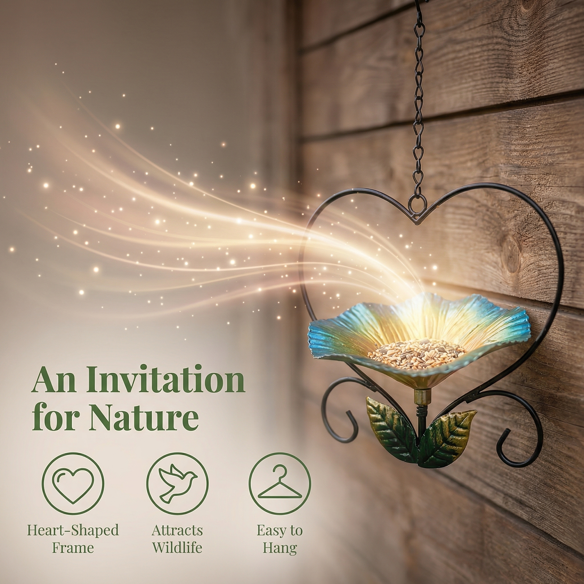 Heart-Shaped Wrought Iron Flower Bird Feeder