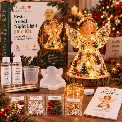🎄 Beginner-Friendly Resin Christmas Tree Night Light DIY Kit — 💕 Step-by-Step Guide Included | Complete Kit with Mold, Resin, Fairy Lights & Festive Decorations ✨