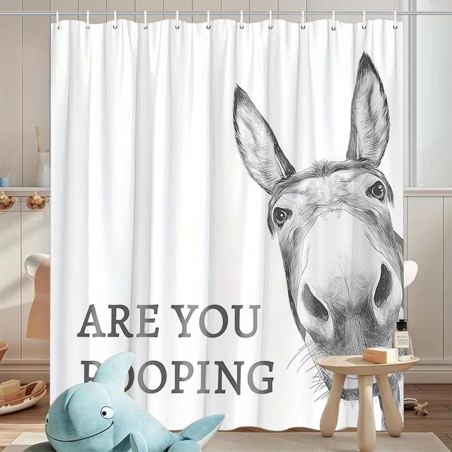 "Are You Pooping?" Donkey Shower Curtain
