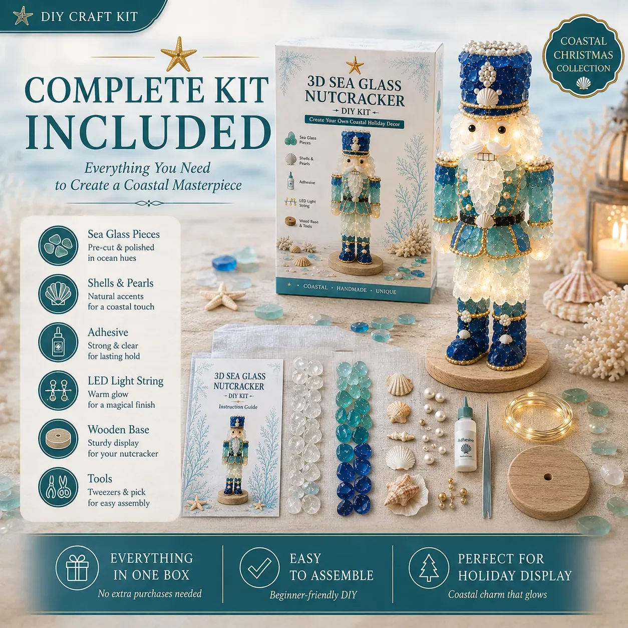 ⏳ Last Day 50% OFF – 🌊 Beginner-Friendly DIY 3D Lighted Sea Glass-Style Art Kit Collection | Complete Kit with Sea Glass-Style Pieces, LED Lights & Step-by-Step Guide Included 💕