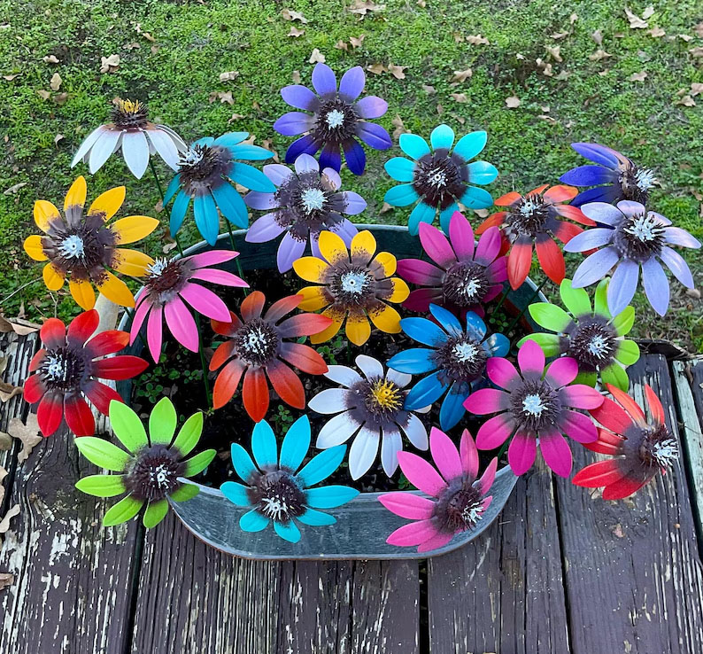 ONE 13" CONEFLOWER Assorted Colors Flower Pot Stake