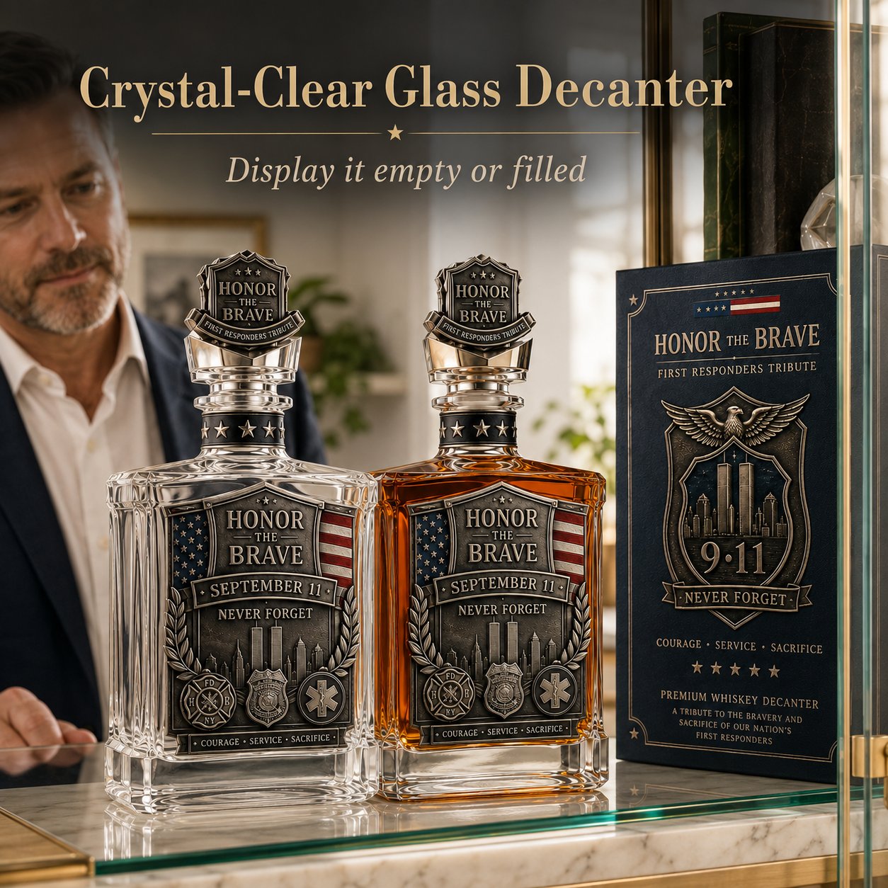 ⏰Limited Stock 50% OFF🥃Honor the Brave Relief Decanter & Emblem – Hero Commemorative Ornament for Home Bar Display