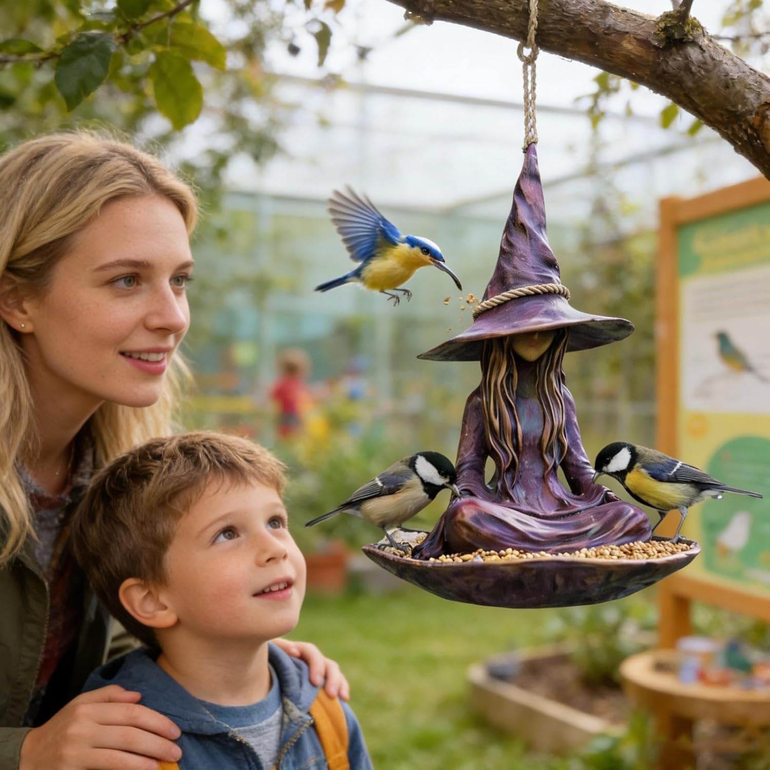 Meditating Witch Bird Feeder – Weather-Resistant Hanging Garden Decor for Bird Lovers