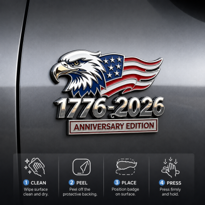 🦅1776–2026 American Anniversary Eagle & Flag Metal Car Emblem