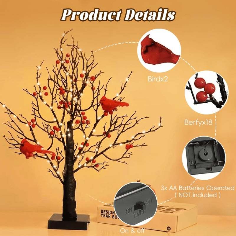 🐦Vintage Glowing Tree with Cardinals
