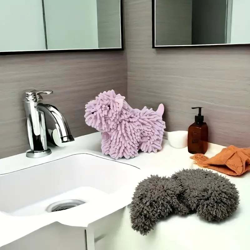 🐶 Puppy-Shaped Chenille Hand Towel – Cute & Functional Home Essential