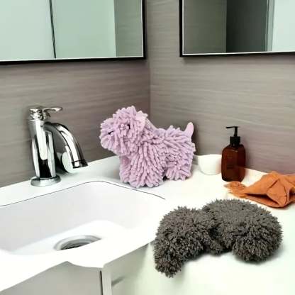 🐶 Puppy-Shaped Chenille Hand Towel – Cute & Functional Home Essential