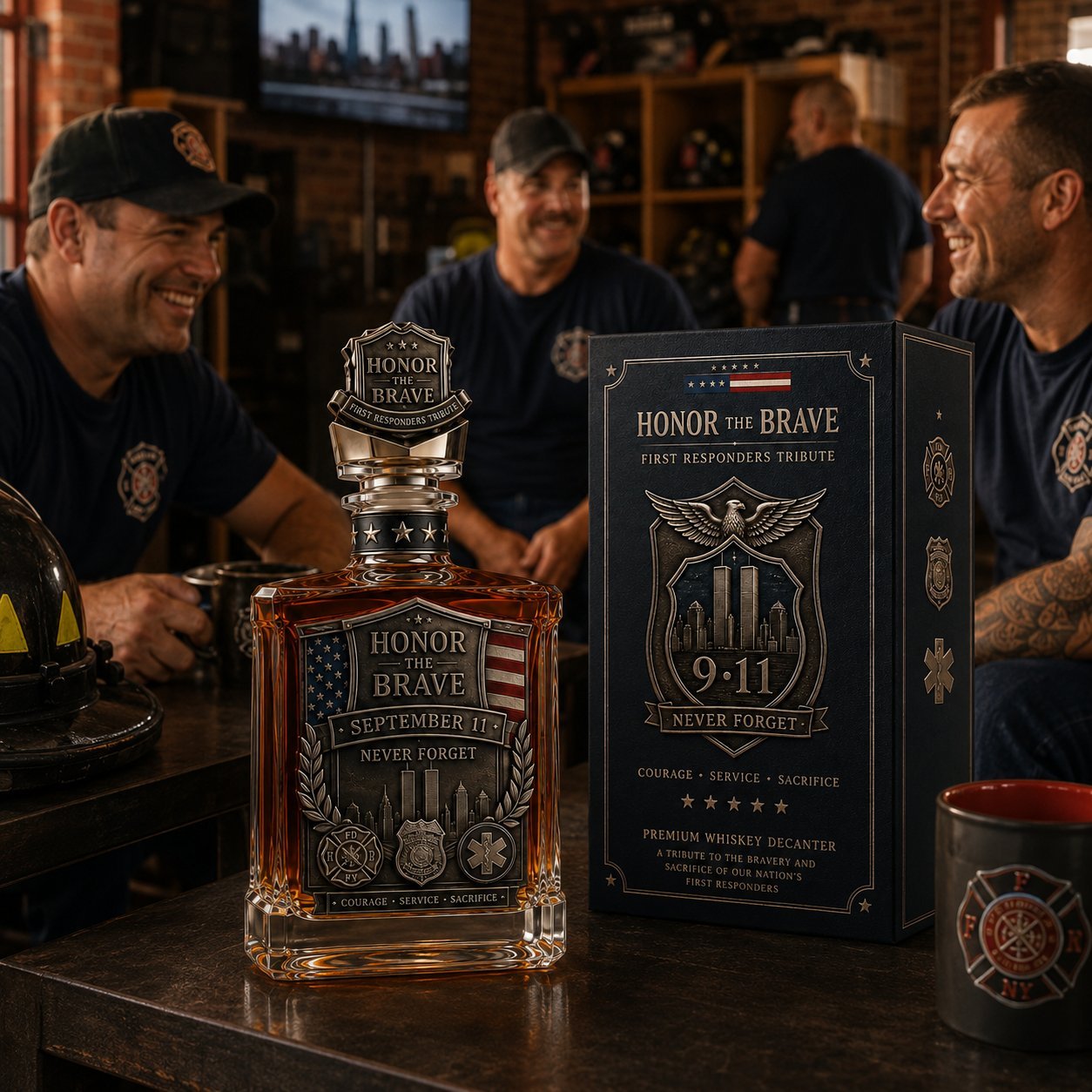 ⏰Limited Stock 50% OFF🥃Honor the Brave Relief Decanter & Emblem – Hero Commemorative Ornament for Home Bar Display