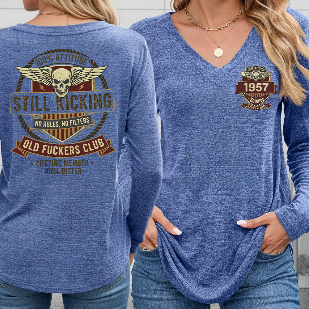 Old Guys Club Lifetime Member Still Kicking Women's V-neck long sleeve, V-neck, Sweatshirt, Hoodie