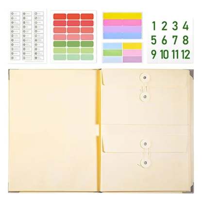 Accordion File Organizer Manila Pocket Document Folder for Passports, Birth Certificates & Important Papers, Office & Home Storage