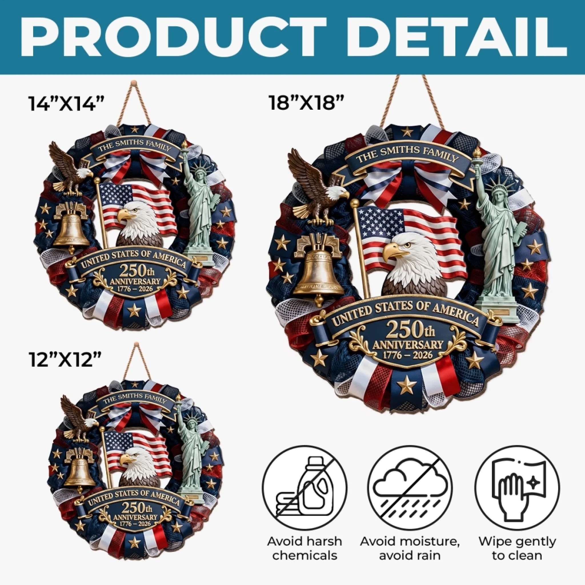 Custom Wood Sign - Personalized America 250th Anniversary Gifts For Mom, Dad, Brother, Sister, Kids - Family Forever United