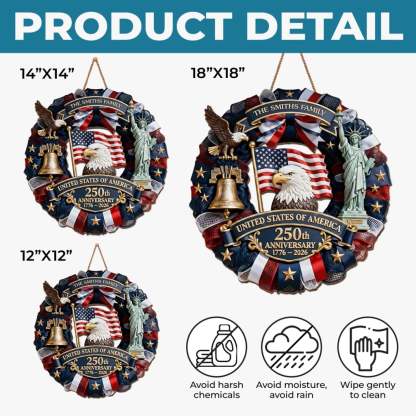 Custom Wood Sign - Personalized America 250th Anniversary Gifts For Mom, Dad, Brother, Sister, Kids - Family Forever United