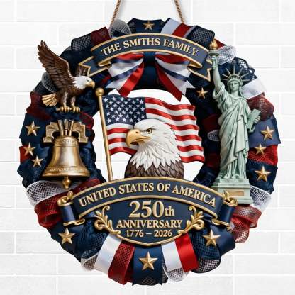 Custom Wood Sign - Personalized America 250th Anniversary Gifts For Mom, Dad, Brother, Sister, Kids - Family Forever United