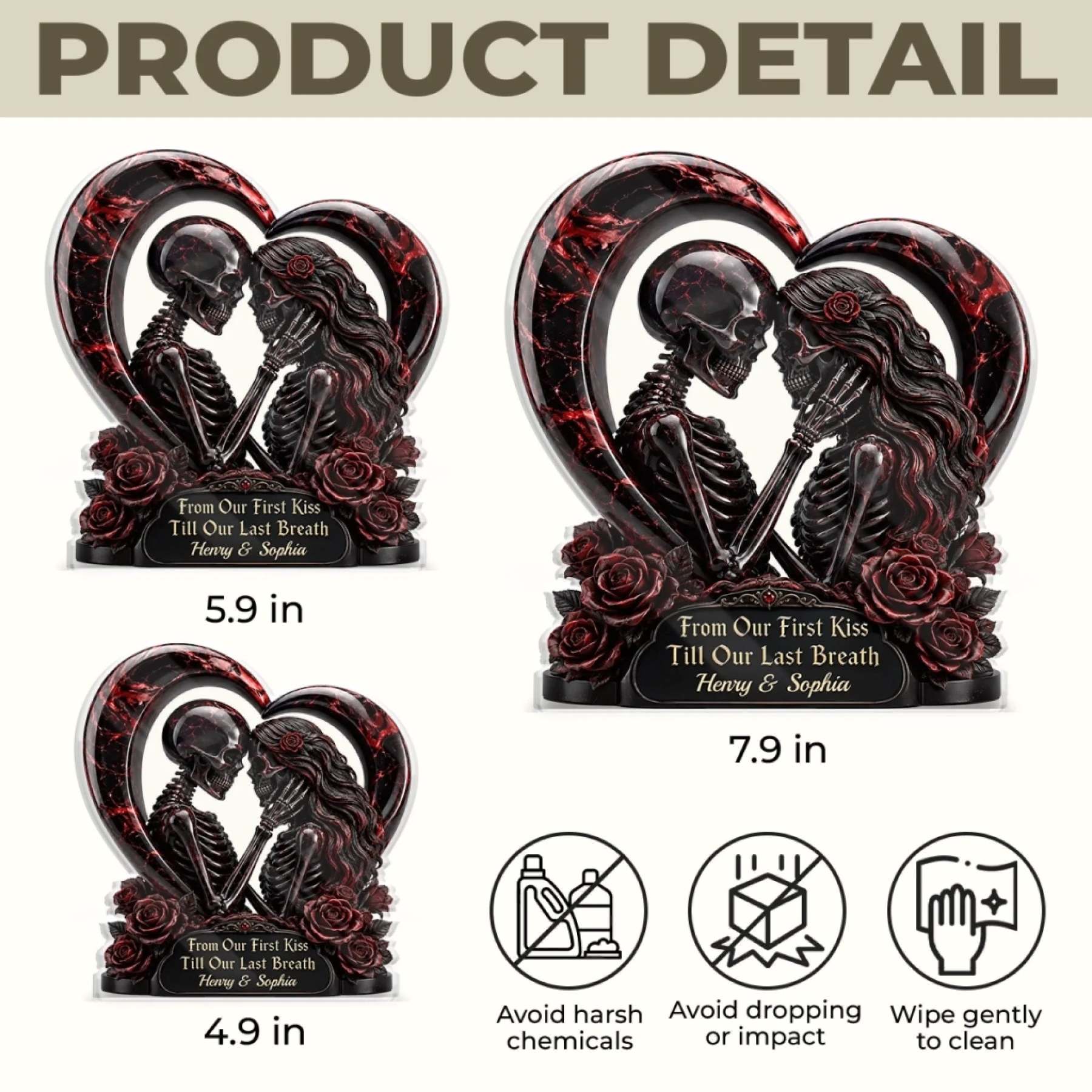 Custom Gothic Skeleton Acrylic Plaque - Personalized Halloween Decor, Anniversary Wedding Gifts For Husband And Wife, Him And Her - Unconditional Dark Love