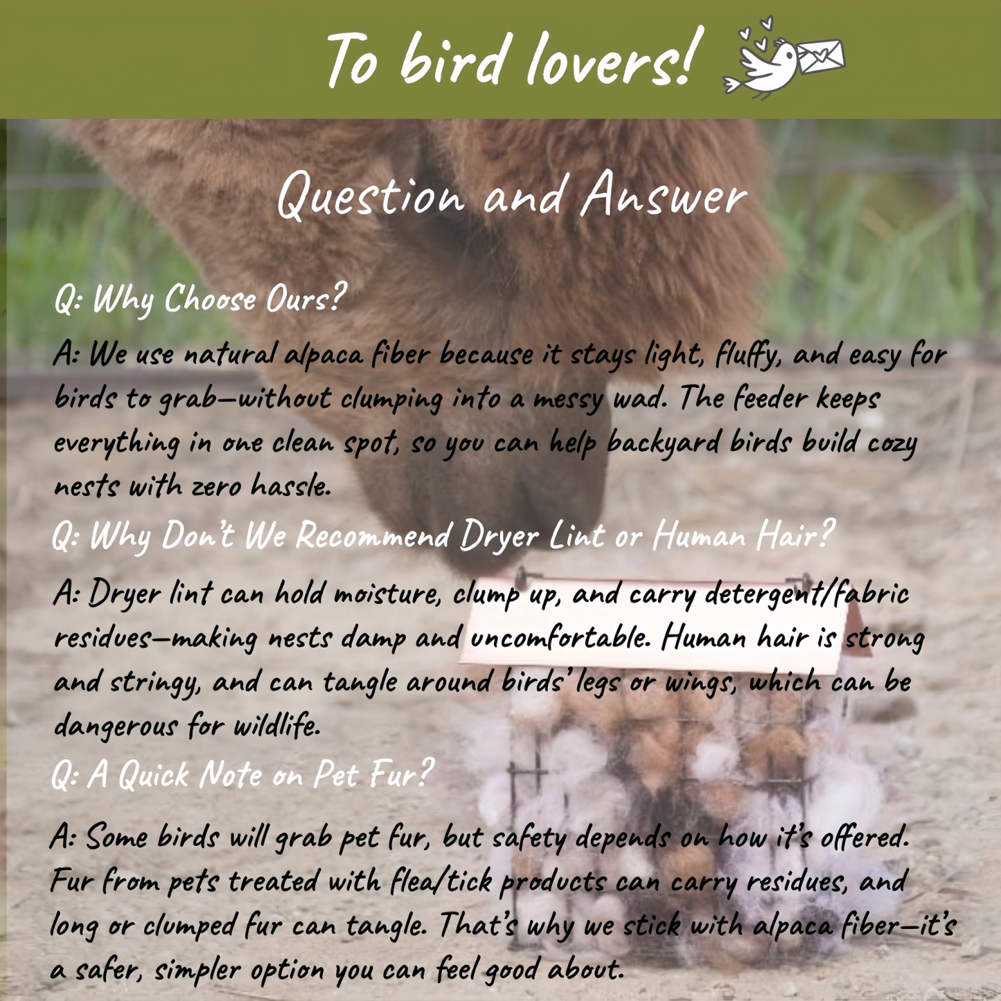 Alpaca Wool Bird Nesting Material Feeder