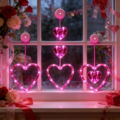 LED Heart Window Hanging Lights – Romantic Valentine Decoration