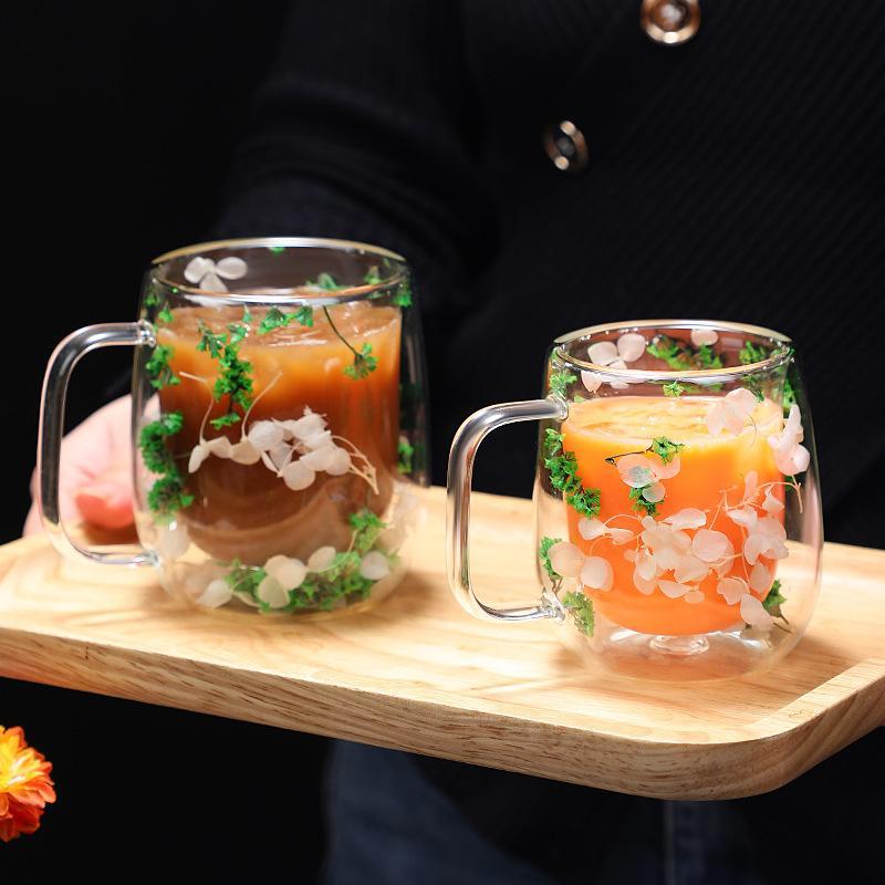 🎅Christmas Pre Sale 🎄🌸Transparent Double Glass Flower Tea Cup