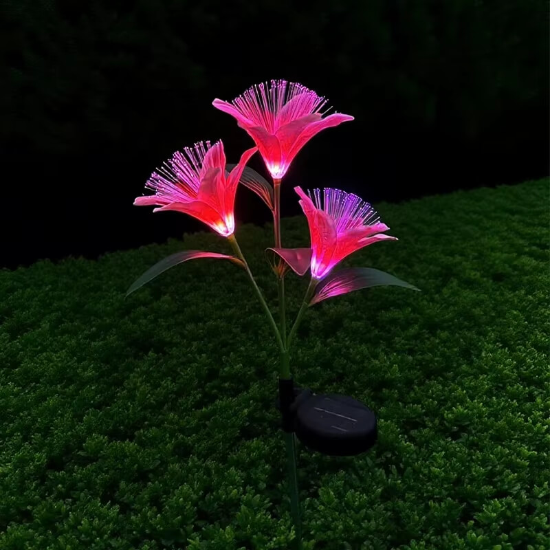 Solar Lily Flower Lights Waterproof Fiber Optic Outdoor Pathway Lights