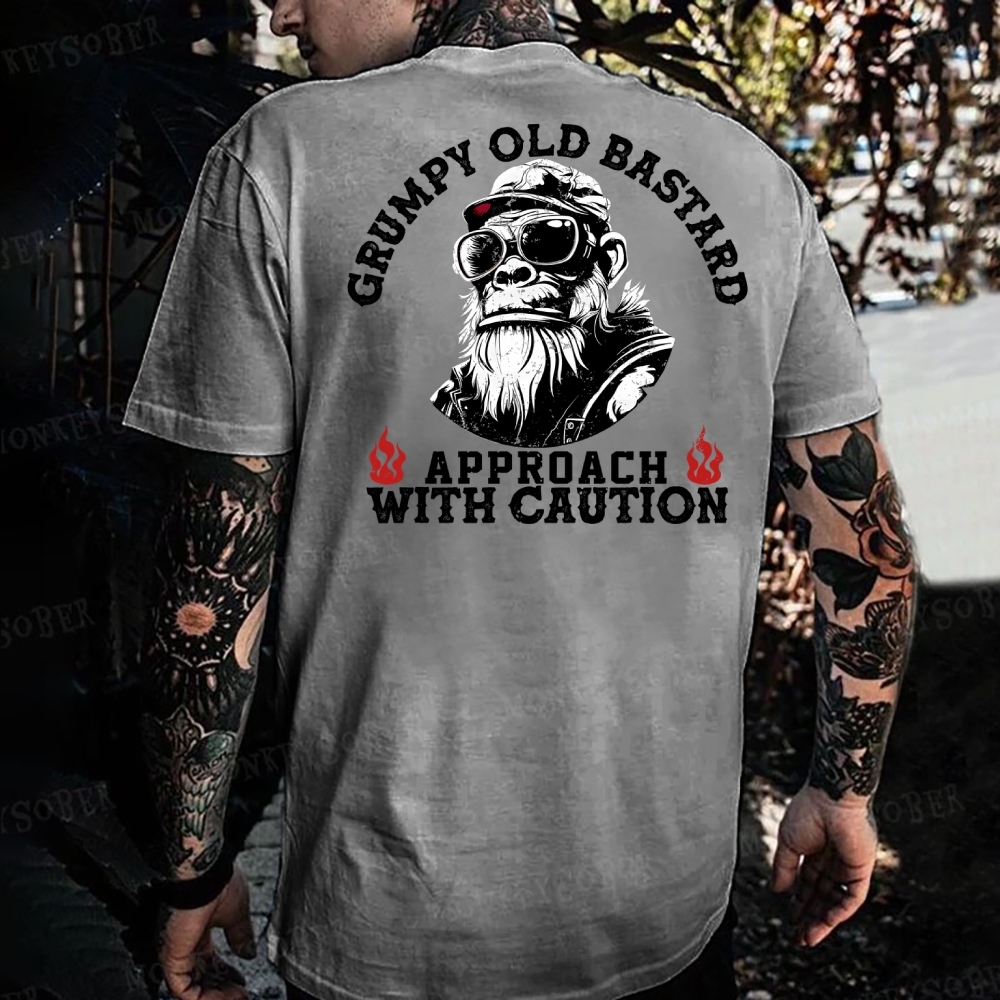 Grumpy Old Bastard Approach With Caution Monkey T-shirt