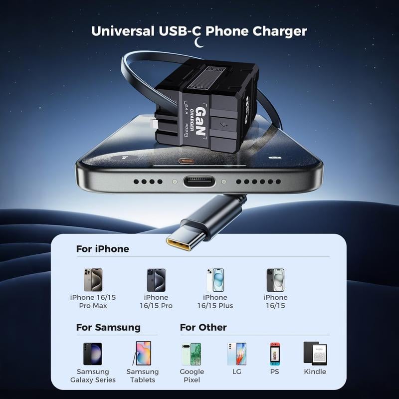 🔥Last Day 50% OFF - W&O 4-in-1 GaN PD3.0 Fast Charger with Retractable Cables (Plug specification: US standar)