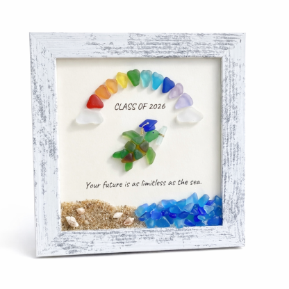Sea Glass Turtle Graduation Keepsake – Class of 2026 Coastal Art Frame with Inspirational Quote