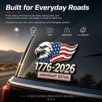 🦅1776–2026 American Anniversary Eagle & Flag Metal Car Emblem