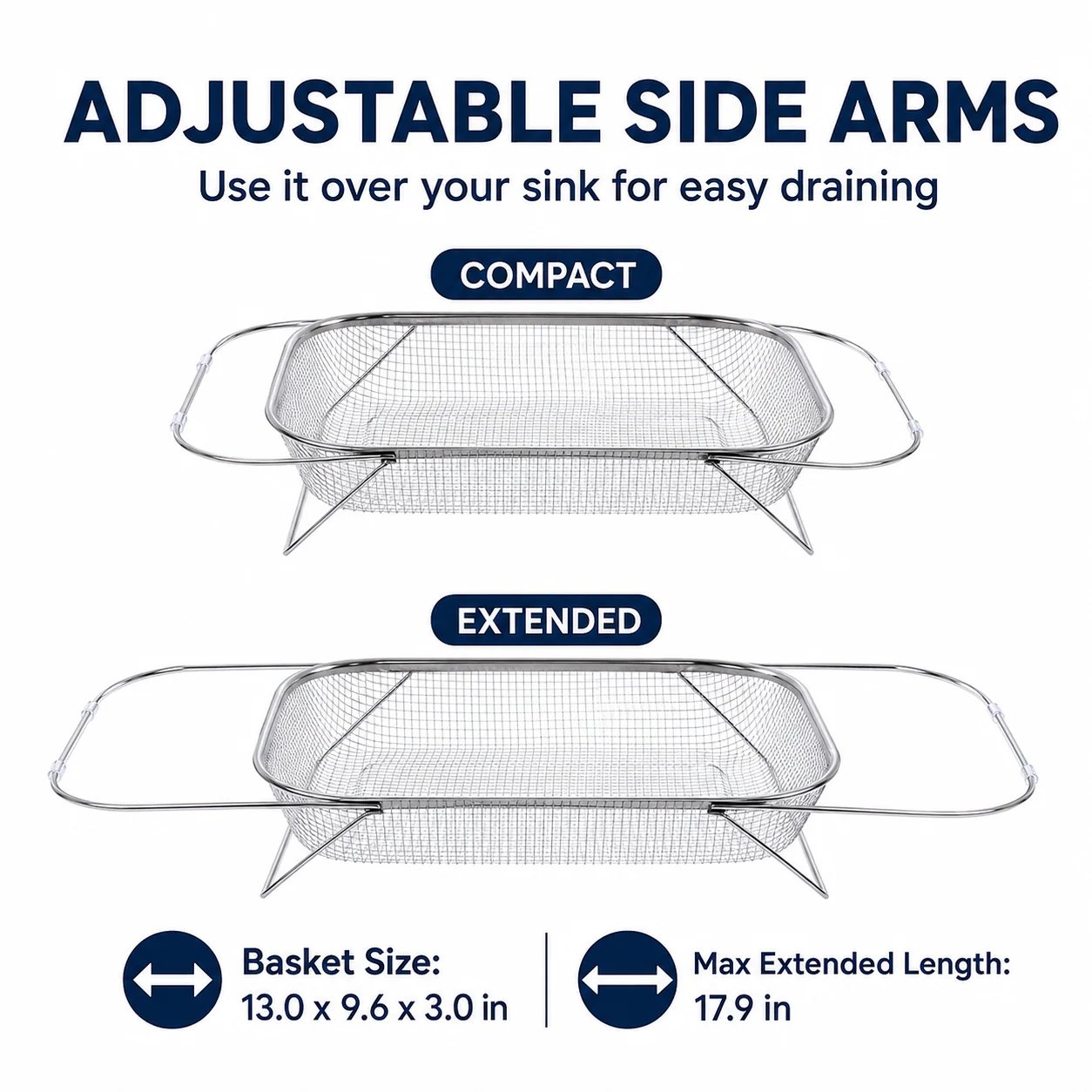 🍽️Summer Limited-Time 50% OFF 🧺 Stainless Steel Adjustable Over-the-Sink Drainer Basket