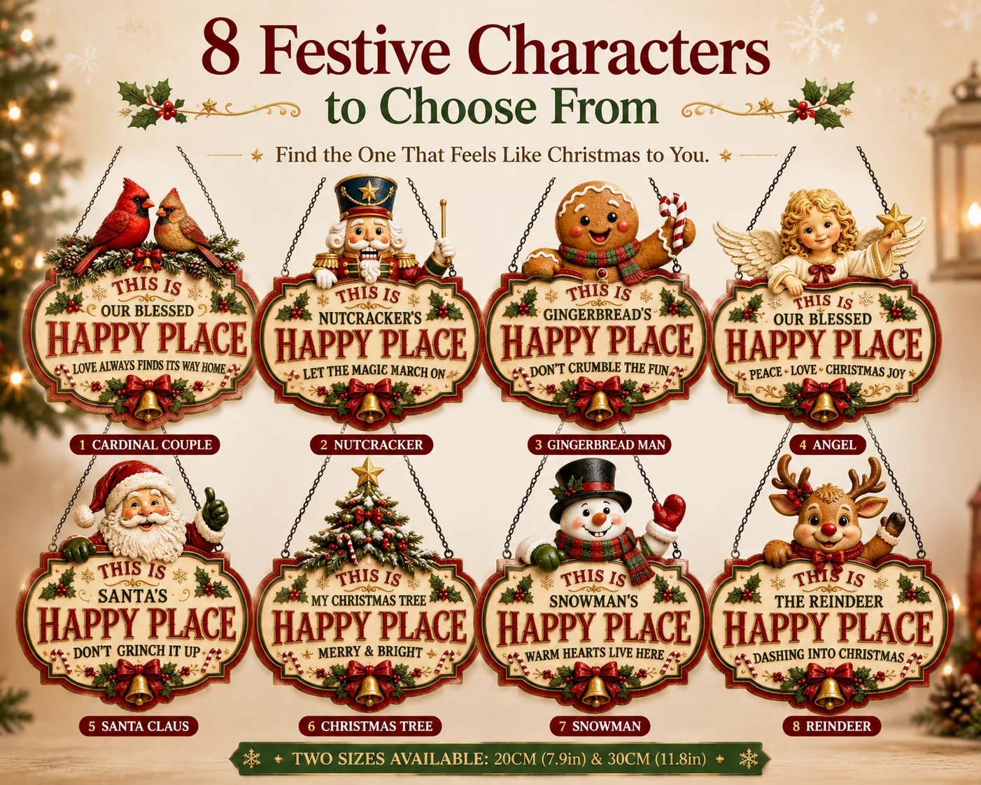 🎄Collection Of Wooden Hanging Signs Featuring Christmas Characters | 8 Festive Designs Measuring 7.9 Or 11.8 Inches, With Vintage-Inspired Illustrations, Layered Christmas Details And A Hanging Design ✨