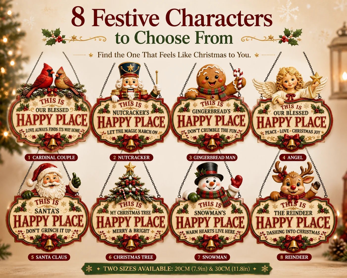 🎄Collection Of Wooden Hanging Signs Featuring Christmas Characters | 8 Festive Designs Measuring 7.9 Or 11.8 Inches, With Vintage-Inspired Illustrations, Layered Christmas Details And A Hanging Design ✨