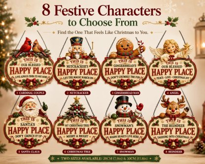 🎄Collection Of Wooden Hanging Signs Featuring Christmas Characters | 8 Festive Designs Measuring 7.9 Or 11.8 Inches, With Vintage-Inspired Illustrations, Layered Christmas Details And A Hanging Design ✨